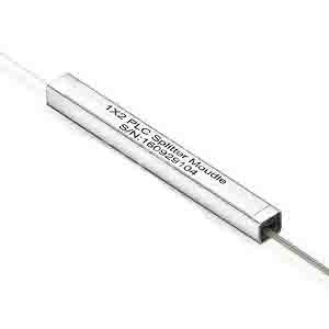 PLC Fiber Splitter 1x2 Hlau Tube Singlemode G657A1 liab qab Fiber 250μm, tsis muaj Connector